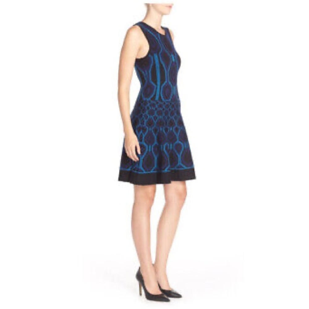 LEOTA Ava A-Line Fit and Flare Geometric Sweater Knit Sleeveless Dress - Picture 5 of 13